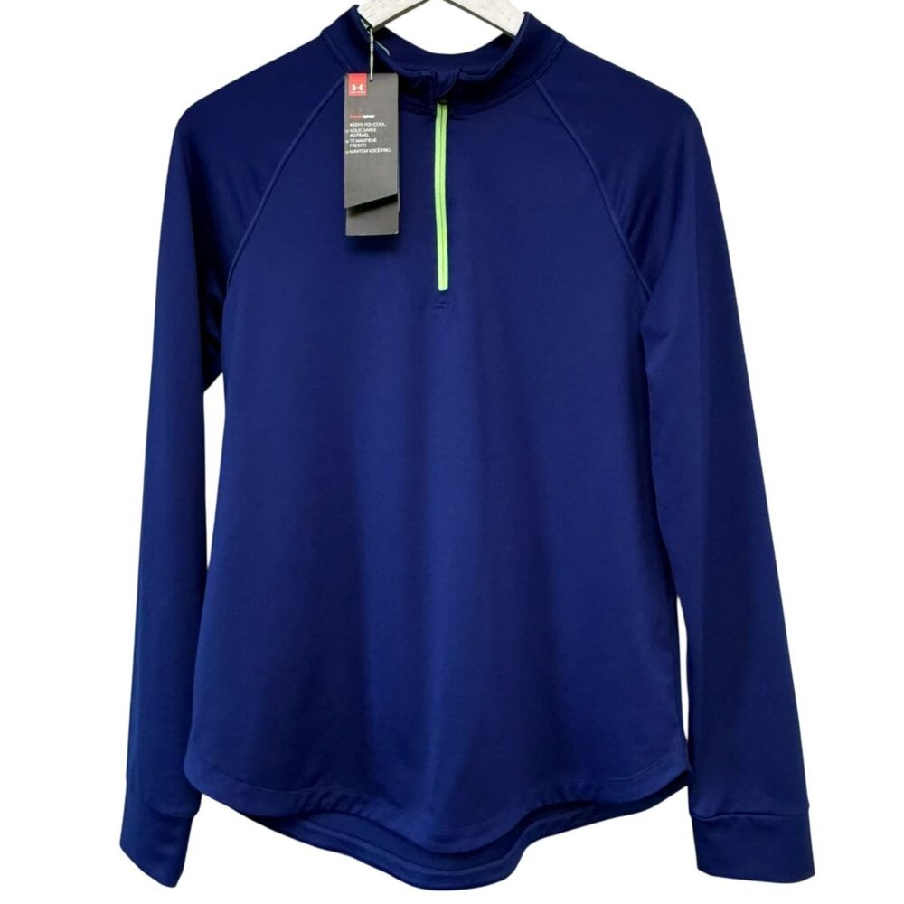 Under Armour Womens Golf Top Medium Long Sleeve 1/4 Zip Blue UPF 50 NWT